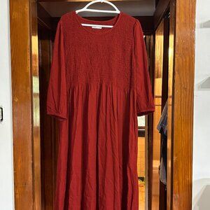 Scarlet Red Smocked midi dress